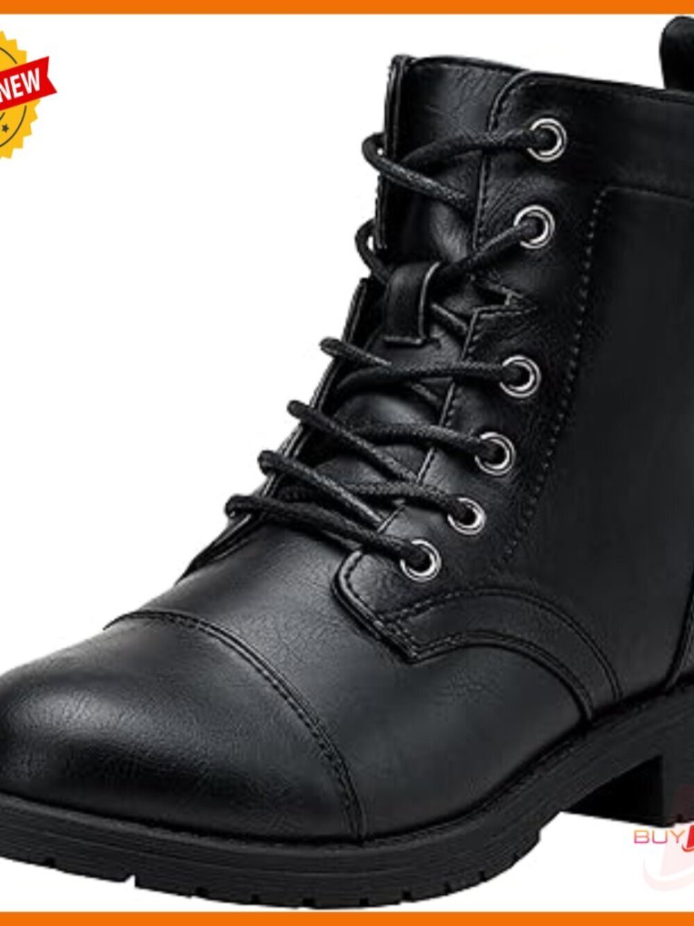 Women's Lace-Up Combat Booties Low Heel Ankle Boots Faux Leather